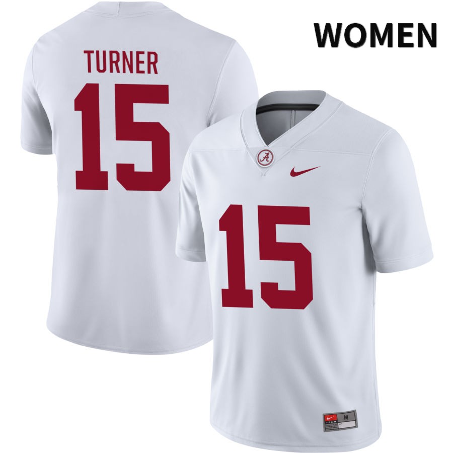 Alabama Crimson Tide Women's Dallas Turner #15 NIL White 2022 NCAA Authentic Stitched College Football Jersey ZV16U58KI